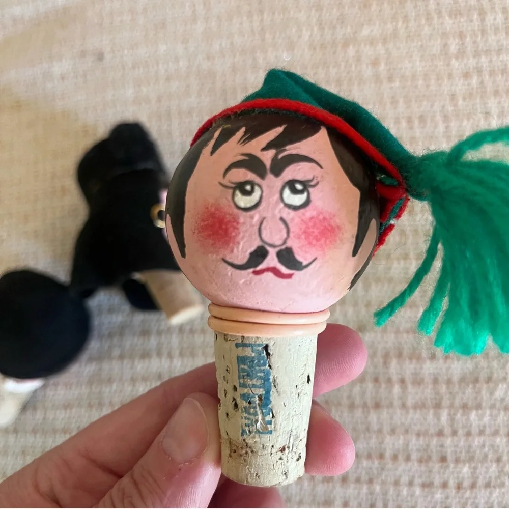 Lot 3 MCM Portugal Wine Corks Hand Painted Heads Faces Novelty Travel